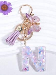 1 件树脂字母钥匙扣，首字母汽车钥匙扣，包包钱包吊饰钥匙扣，可爱多彩，字母标签，适合女孩情人节汽车配件包包吊饰，学校哥特 Y2k - 淡紫色 - 查看 4