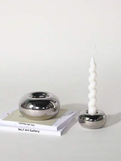 Luxury Silver Ceramic Candle Holder, Ins Style Candlelight Dinner Prop Candle Stand Home Tabletop Decor Gifts Birthday Graduation