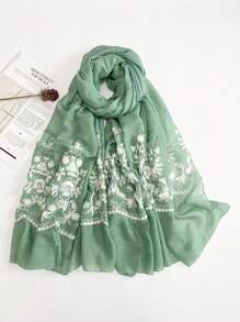 1pc Floral Embroidered Scarf Daily Fashionable For Outdoor All Seasons Elegant - White - View 14