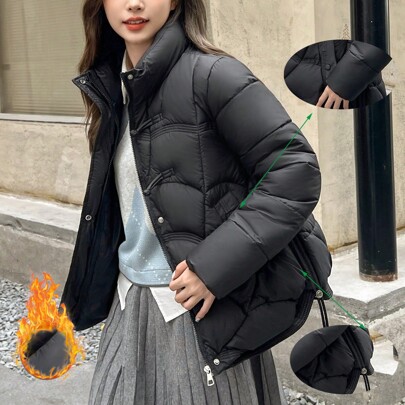 Nuovo Cappotto Imbottito Donna Semplice Con Colletto A Coda Di Rondine