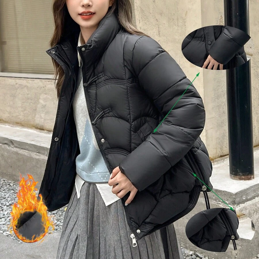 Nuovo Cappotto Imbottito Donna Semplice Con Colletto A Coda Di Rondine