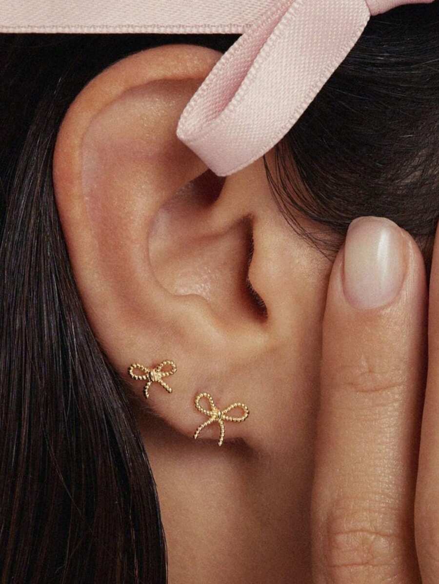 Hoa tai đinh tán nơ bạc Sterling 925 trang sức thời trang ngọt ngào cho Giáng sinh dành cho phụ nữ ngày lễ tình nhân - Bông tai nơ - Xem 1