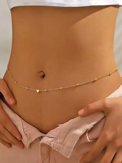 1pc Women's Heart-Shaped Bikini Chain With Minimalist Copper Beads, Body Chain Waist Belt Valentines