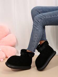 Giày bốt đi tuyết nữ mùa đông mới màu nâu và hồng giả da hươu, giày bốt đi tuyết đế dày ấm áp thoải mái, giày bốt đi tuyết, giày bốt ngắn cho nữ, thời trang - màu đen - Xem 3