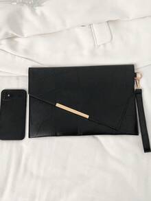 Ví cầm tay thời trang họa tiết khối lập phương đơn giản màu trơn - màu đen - Xem 6