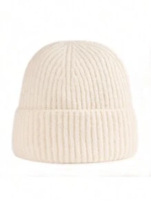 1 pièce Bonnet en tricot de fourrure de lapin unisexe, doux et moelleux, multicolore, tendance, polyvalent, convenant pour la rue, la chaleur, les activités de plein air, Noël