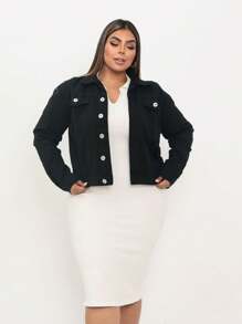 WOMEN'S CASUAL PLUS SIZE JEANS JACKET - Negro - Ver 3