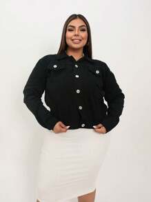 WOMEN'S CASUAL PLUS SIZE JEANS JACKET - Negro - Ver 5