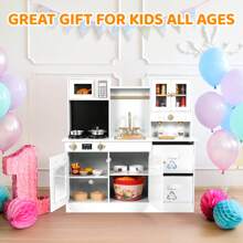 MAMIZO Kids Play Kitchen, Wooden Pretend Toy Kitchen, Toodler Cooking Kitchen Playset With Light & Sound, Sink, Microwave, 2 Fabric Boxs, Dishwasher, Modern Home Style Kitchen Toy For Girls Boys Age 3+ - White - View 7