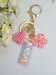 1 件粉色亮片字母钥匙扣、树脂钥匙扣吊坠、个性化背包装饰、花卉流苏礼物情人节汽车配件包魅力学院可爱哥特 Y2k