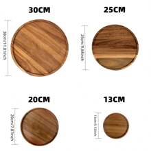 1/4 piezas Bandeja de servir de madera de acacia, tabla de quesos redonda multiusos, bandeja para aperitivos, ideal para cocina, baño, centros de mesa de comedor - Tema de comida
