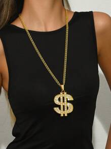 1pc Hip-Hop Retro Streetwear Photo Chain Dollar Sign Fully Rhinestone Pendant Necklace, Suitable For Men And Women Wearing Hip-Hop Style, Great Gift For Friends