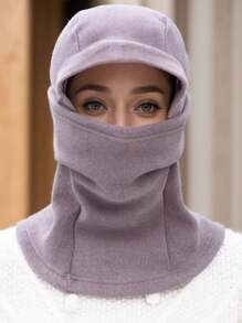 1pc Women Solid Winter Riding Balaclava Face Mask With Ear And Neck Covers, Thermal Lined - A - View 2