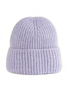 1 pièce Bonnet en tricot de fourrure de lapin unisexe, doux et moelleux, multicolore, tendance, polyvalent, convenant pour la rue, la chaleur, les activités de plein air, Noël
