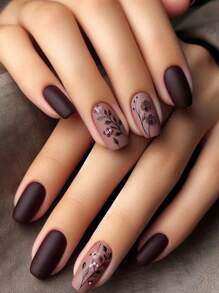 1 Box Of 24pcs Luxury Sweet Flower Black Short Ballerina Style False Nails For Girls And Ladies, Comes With 1pc Jelly Gel & 1pc Nail File Press On Nails