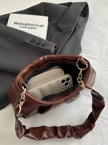 New Fashion Retro Commuting Black Simple Pleated Shoulder Cloud Bag - Brown - View 9