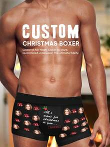 1pc Custom Christmas Face Boxers For Men, Personalized Photo Underwear, Custom Face Boxer Briefs Personalized Boxers For Husband Custom Face Underwear - Black - View 3