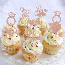 24 件他问她说是纸杯蛋糕装饰闪光戒指心形我愿意纸杯蛋糕食物精选适用于婚礼订婚新娘送礼会派对蛋糕装饰用品 - 彩色 - 查看 6