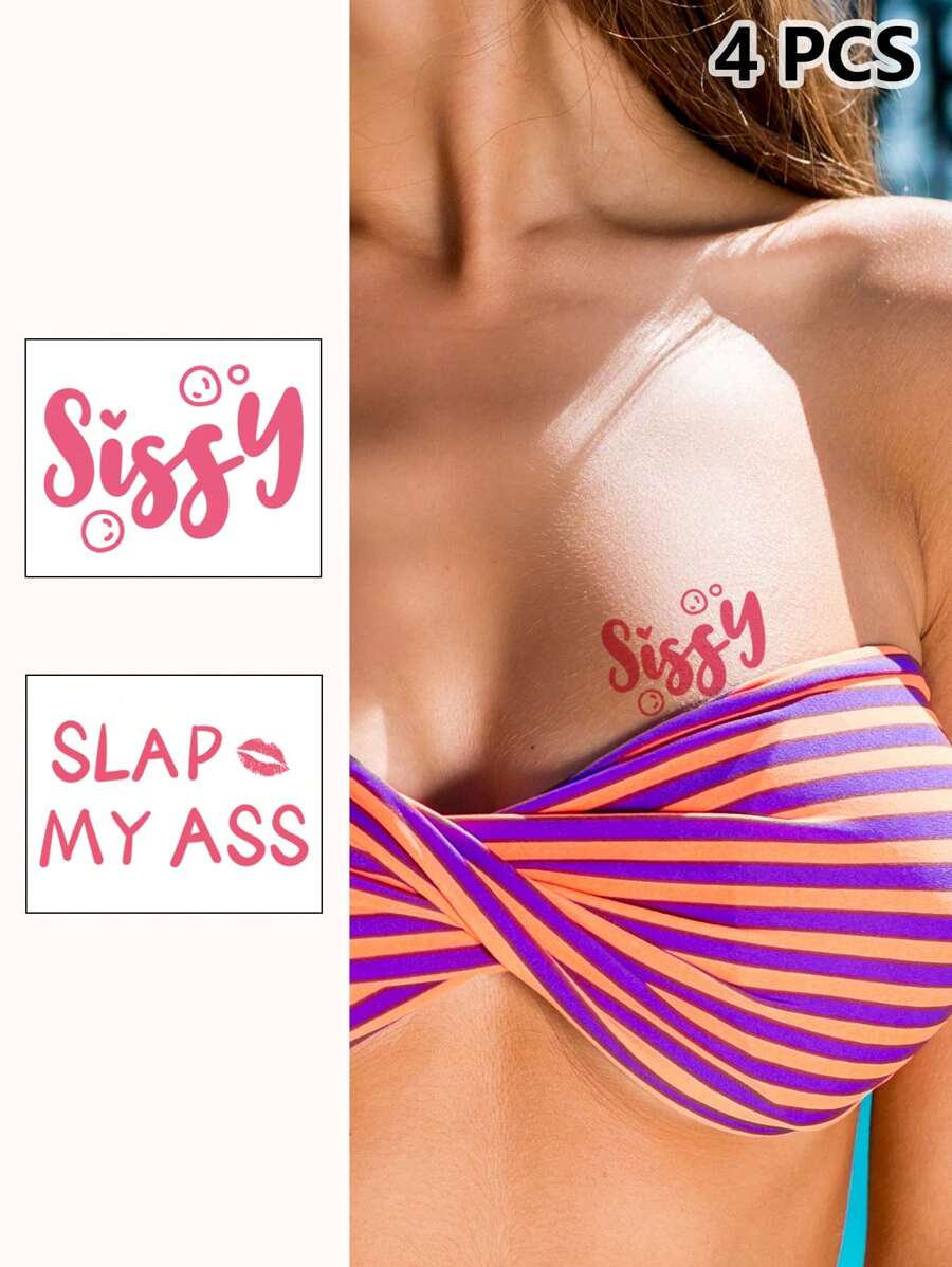 4 miếng dán hình xăm tạm thời gợi cảm, hình xăm giả cụm từ tiếng Anh màu hồng, miếng dán hình xăm bền chống thấm nước dành cho những người yêu nhau để tạo nên những khoảnh khắc đáng nhớ - Hồng - Xem 1