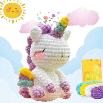 DIY Robot Unicorn Attack Crochet Kit For Beginners, Amigurumi Stuffed Animals - Gift Animal Crochet Starter Kit All-In-One Complete Crochet Kit Learn To Crochet Sets With Instructions And Step By Step Video Tutorials