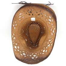 Cowboy Hat Creative Curled Straw Hollow Design  Beads Chain Decoration Shade Straw Hat - Dark Brown - View 5