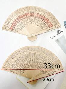 1pc Sandalwood Hollow Wooden Fan Wooden Fan Color Sandalwood Wooden Fan Hollow Folding Fan Printed Wooden Handicraft Fan Imitation Sandalwood Fan, Ideal Choice For Gifts