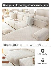 1 Stück elastischer Sofabezug, modern minimalistischer rutschfester komplett umhüllender Stoffpolster Sofaüberwurf, maschinenwaschbar, staub- und schmutzabweisend, verblassungsresistent, Wohndekoration, haustierfreundlicher Schutzbezug geeignet für 1/2/3/4-Sitzer L-förmiges Sofa in Schlafzimmer, Büro, Wohnzimmer - Weiss - Übersicht 9