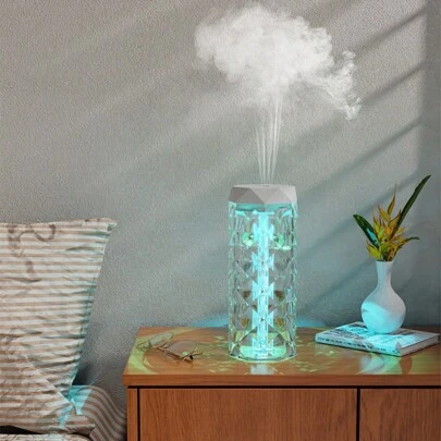 1pc水晶加湿器家用卧室七彩氛围灯办公室桌面便携式车载喷雾流行灯照片玫瑰氛围灯卧室简约水晶创意玫瑰加湿器