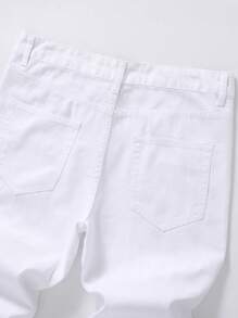 Men's Non-Stretch Regular Fit Straight Tapered Denim Pants Jeans - White - View 4