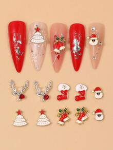 Hộp phụ kiện làm móng bằng hợp kim hỗn hợp, Phụ kiện làm móng màu đỏ lễ hội Giáng sinh, Mặt dây chuyền làm móng ba chiều cho phụ nữ - Nhiều màu - Xem 5