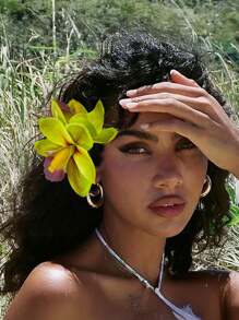 One Piece Solid Color Tropical Hawaiian Orchid Bridal Headpiece - Exquisite Bohemian Style Fabric Flower Hair Clip With Oblong Alligator Side Design - Perfect For Weddings, Beach Parties