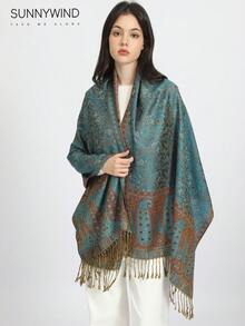 1 件高品质佩斯利提花围巾，适合所有季节 - 墨綠色 - 查看 5