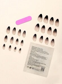 24 piezas de uñas postizas estilo degradado de tonos nude a negro con forma elíptica corta, incluyendo 1 tira de lijado de uñas y 1 pieza de pegamento jelly uñas falsas uña falsa uña acrílica