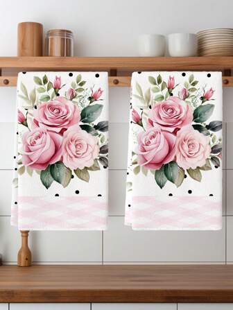 2pcs Pink Rose Sunflower Lemon Hand Towels Elegant Flower Rose Comfortable Soft Polyester Microfiber Towels For Home Hotel Bathroom