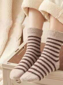2 Cặp Vớ ngủ dài đến bắp chân mềm mại ấm áp phong cách cổ điển màu ngẫu nhiên cho nữ - Nhiều màu - Xem 4