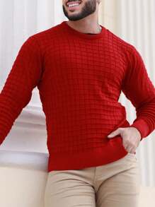 Men's Striped Knitted Sweater Blouse - Red - View 3