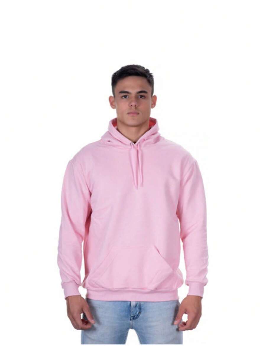 Men's Plain Kangaroo Hooded Sweatshirt Premium - Hồng - Xem 1
