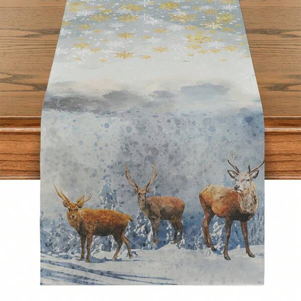 1/4 peças Conjunto de caminho de mesa branco com padrão floral de animais de Natal, decoração de mesa de feriado em atmosfera de Natal, decoração de Natal, conjunto de jogo americano de caminho de mesa para presente adequado para celebrações internas e externas, acessórios para festas sazonais, decoração de mesa de jantar de cozinha, decoração de mesa de festa, caminho de mesa de decoração de sala de casa