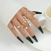Bộ 22 chiếc nhẫn đốt ngón tay nữ có dây xích rắn, nhẫn midi phong cách Bohemian cổ điển, nhiều kích cỡ - Vàng - Xem 3
