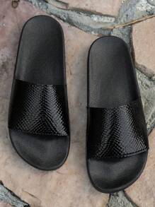 女士/男士夏季休闲拖鞋，系带人字拖，时尚，室内外穿着，个性化卡通沙滩凉鞋，舒适防滑平底拖鞋 - 黑色 - 查看 1