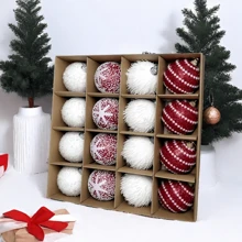 16pcs Luxury Christmas Tree Ornament Set - Handcrafted White Fabric & Wired Balls For Festive Holiday Decor Home Decor Christmas Decorations Room Decor Winter