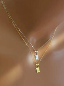 1pc S925 Sterling Silver Geometric Square Octagonal Star Pendant Necklace, Women's Minimalist 12th Birthday Diamond Inlaid Necklace, Clavicle Chain - Necklace - View 6