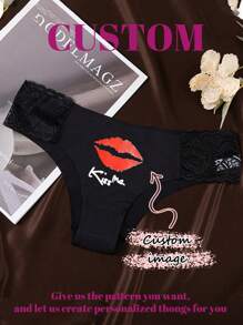 1 Set Custom Pattern, Custom Image, Women's Sexy Printed Briefs, Lace Edge Pure Want To Dry Sports Briefs, Suitable For Christmas, Festivals, Gifts - Multicolor - View 1