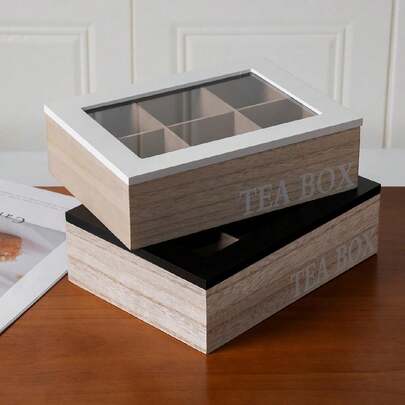 1 pièce Boîte à thé en bois, disponible en plusieurs tailles, boîte de rangement pour sachets de thé, conteneur multifonction pour sacs de café avec couvercle transparent à rabat