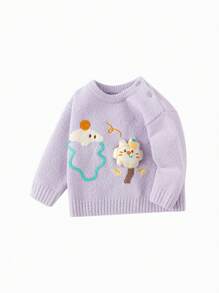 Balabala Baby Knit Sweater Sherpa Half-Zip Winter 2024 Pullover - Purple - View 4