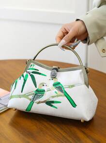 中国风刺绣女士手提包旗袍包单肩斜挎包，女士直播跨境礼品包 - 白色 - 查看 2