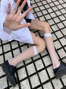 1 双薄透明镂空渔网大腿袜，时尚修身腿部造型，Y2k - 彩色 - 查看 8