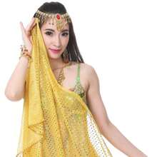 XChangeFun 82.7in * 37.4in Chiffon Shinning Spot Hand Scarf Stage Dancewear Scarves Belly Dance Shawls Veils - Màu vàng - Xem 4
