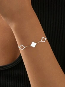 SYMFNY A Fresh And Simple 925 Silver High-End Glossy Hollow Lucky Flower Bracelet, Luxury High-Quality Jewelry Accessories Valentines - Silver - View 1