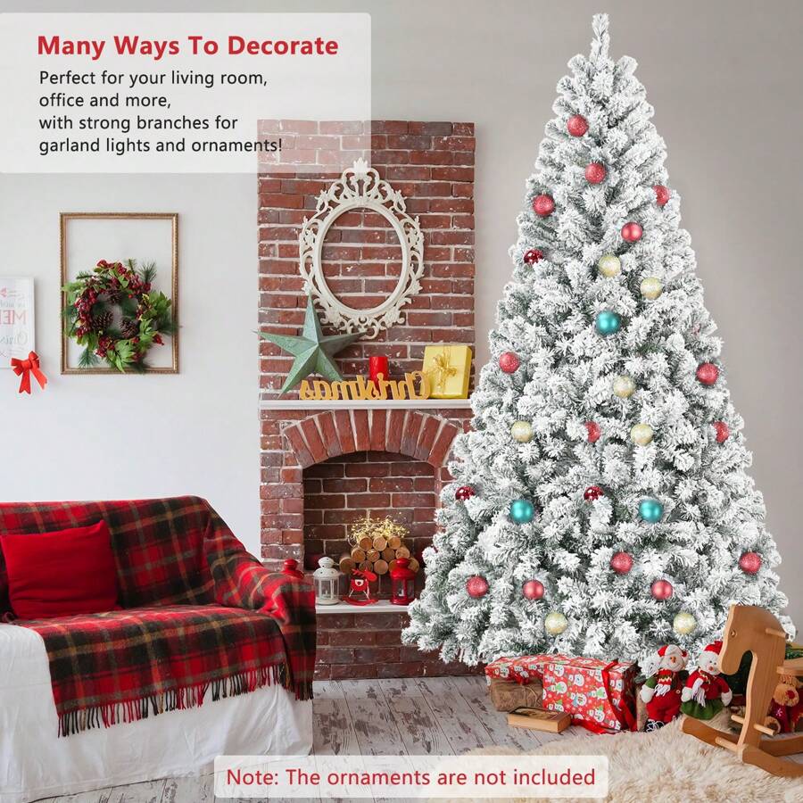 7FT Premium Snow Flocked Christmas Tree With Pine Cones, 1022 Tips, Sturdy Foldable Metal Stand, Easy Assembly – Ideal For Home And Party Decorations - White - View 1